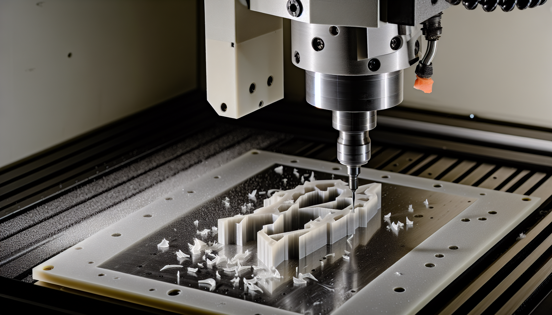 CNC machine cutting a plastic workpiece